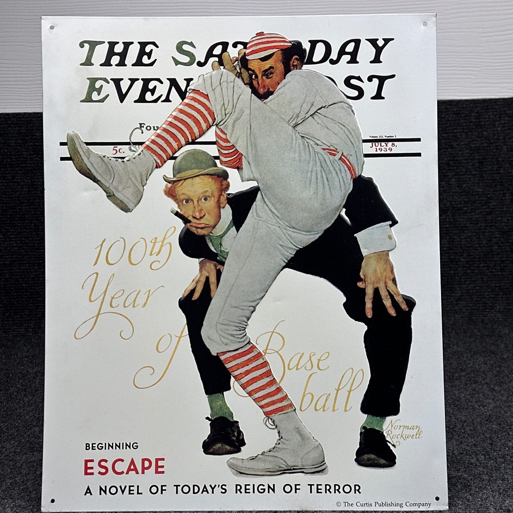 Saturday Evening Post Norman Rockwell 100th Year of Baseball Metal Tin Sign 1939